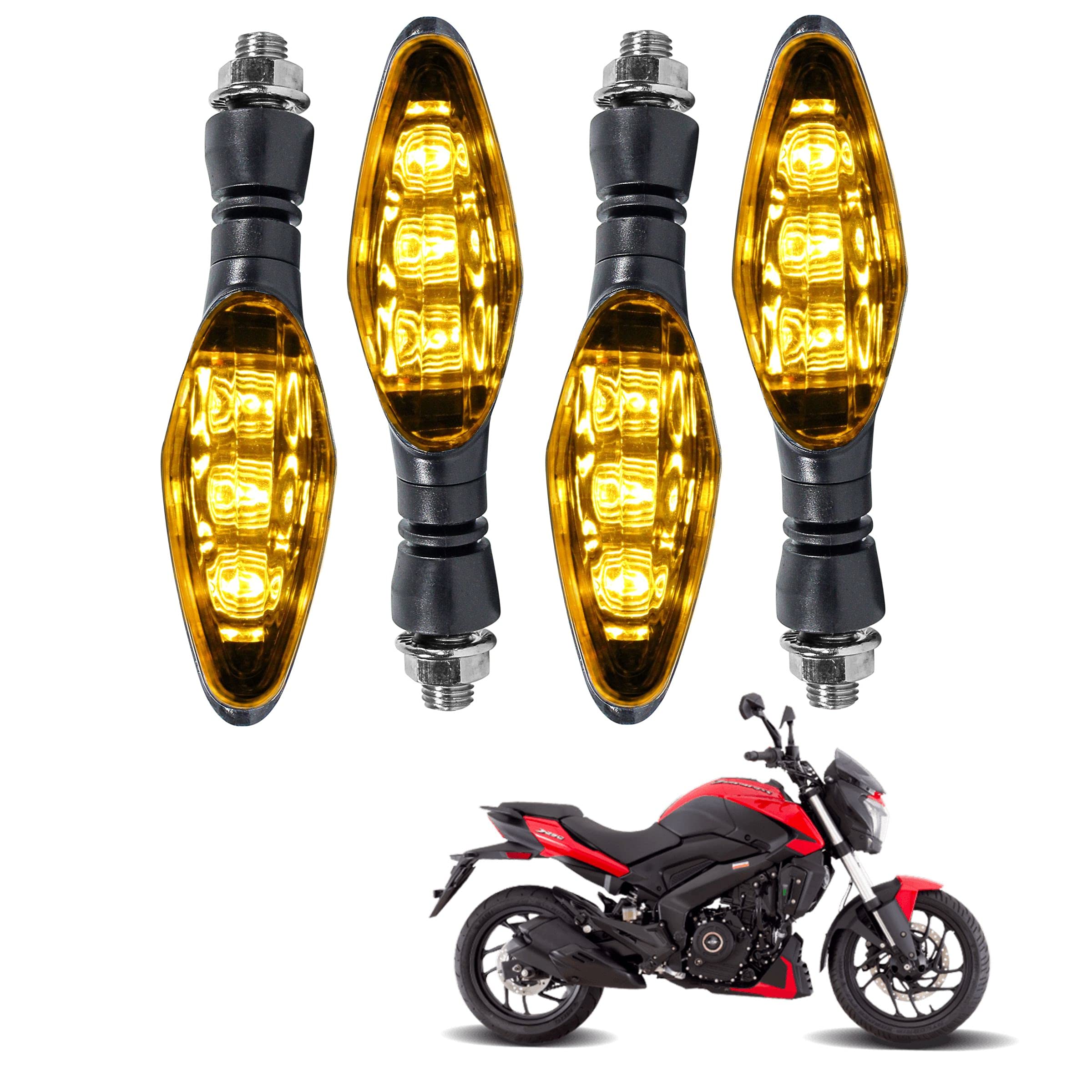 Miwings Universal Motorcycle Bright LED Amber Turn Signal Light Indicator Brake Lamps For Bajaj Dominar 250 (4.Pcs Amber Color Indicator) (7 MW-KTM-LRG-indctr-4pcs)-image-0
