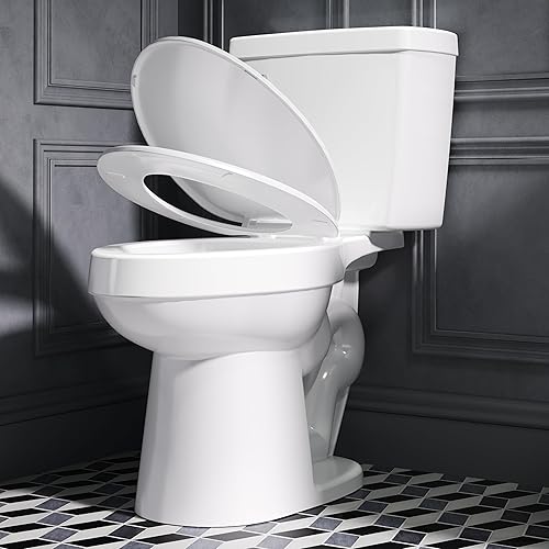 ELLAI Two Piece Elongated Toilets ADA Chair Comfort Height 16.5" Powerful Single Flush 1.28 GPF 12” Rough In with Side Trip Lever, White 28.3"x17.2“x31"