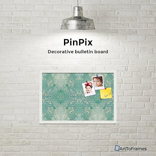 Miniatura 3 de Tablón de anuncios de corcho impreso personalizado hecho de lienzo, mármol hexagonal Aqua de 24 x 16 pulgadas (tamaño completado) y enmarcado en