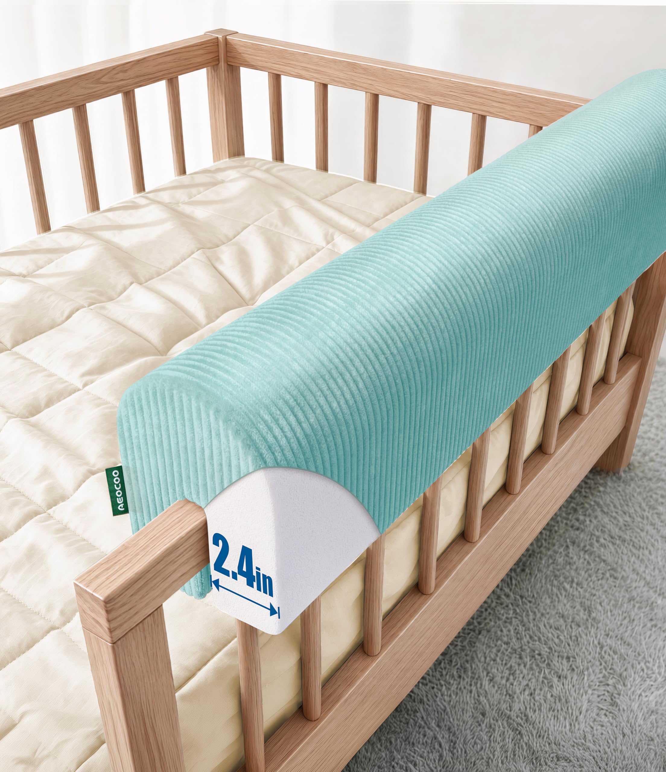 AEOCOO Bed Bumpers for Toddlers, Size 3 Ft, Toddler Bed Rail Bumper Protector for Loft Beds &amp; Bunk Beds, Bed Rail Height Extender Bed Guardrail, Anti-Bump | Fall Prevention, Blue