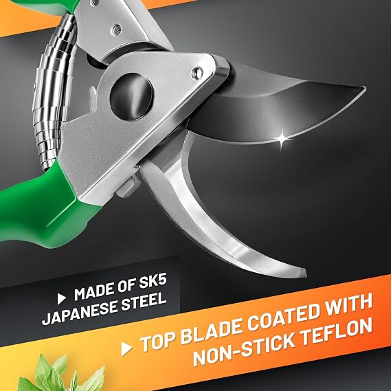 GRÜNTEK Professional Bypass Secateurs 20 mm Cut – SK5 Teflon-Coated Blade 48 mm – Ergonomic Garden Pruning Shears | Garden Secateurs Heavy Duty | Precise, Clean Cutting
