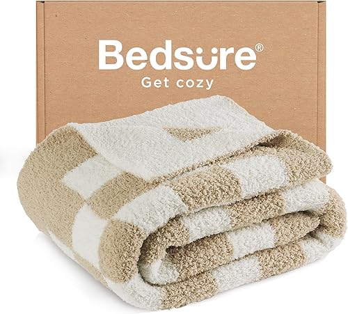 Bedsure Manta a cuadros  Manta de punto súper suave transpirable, cálida y acogedora manta de verano ligera para sofá cama (50 x 60 pulgadas)