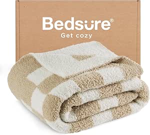 Bedsure Checkered Throw Blanket - Super Soft Knit Breathable Throw Blanket, Warm Cozy Fluffy Lightweight Summer Blanket for Couch Sofa Bed (50" x 60")