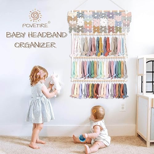 Vista 2 de POVETIRE Soporte para diadema organizador de lazos para el cabello para niñas, diademas de bebé, accesorios para el cabello, organizador
