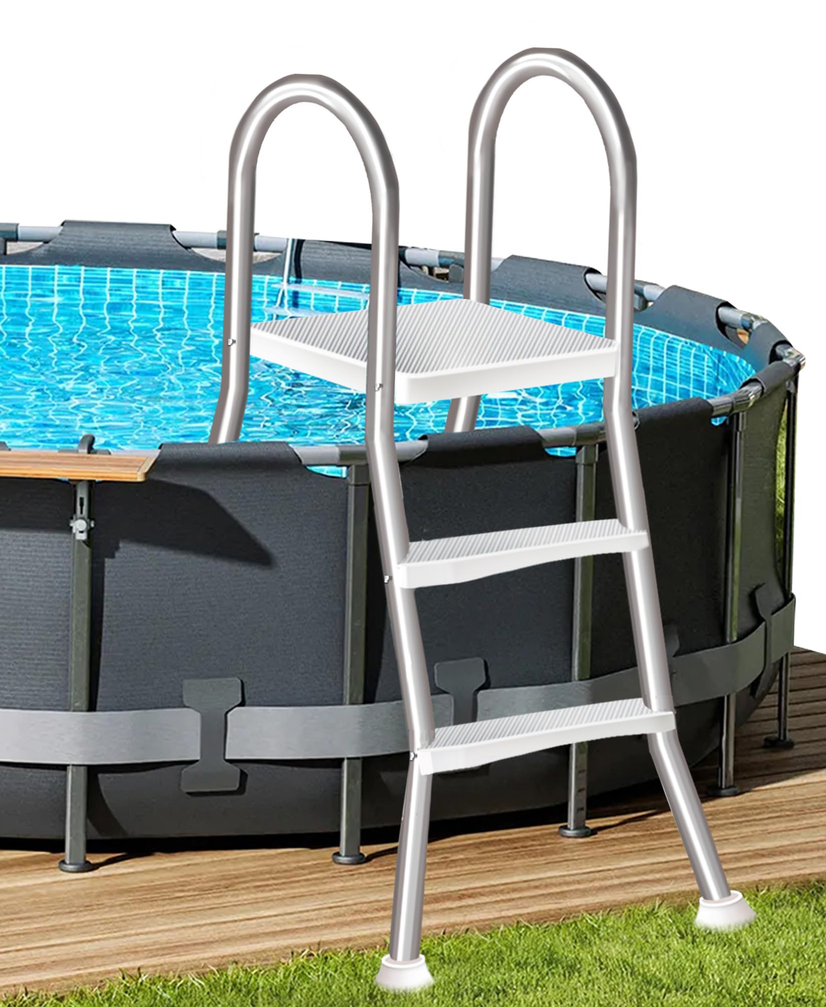 Scala per Piscina Fuori Terra da 135 cm, Scala a 4 Gradini con Struttura a A in Acciaio Inossidabile, Gradini Larghi e Antiscivolo, Struttura Robusta e Stabile,85cm