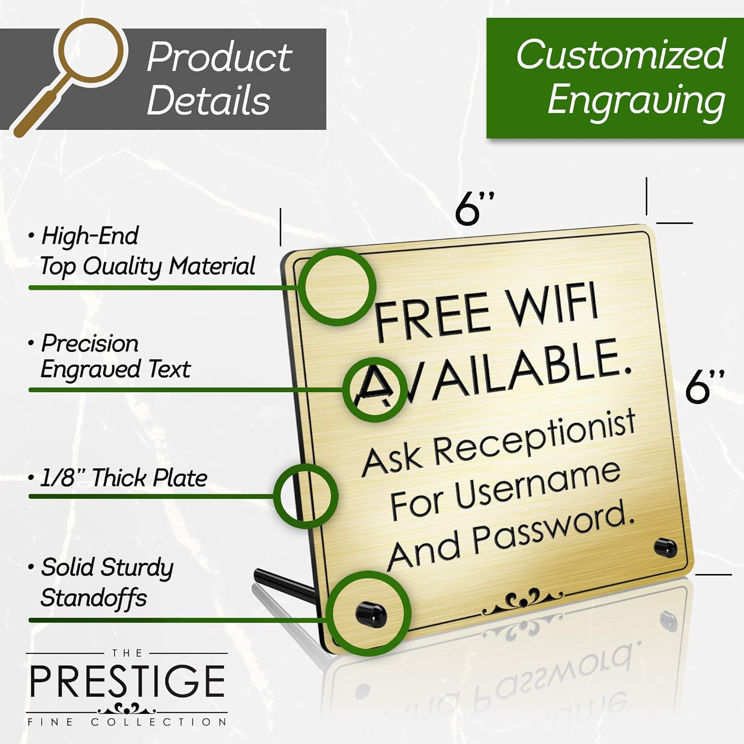 Desk Sign, Custom Desk Name Plate/Sign, Custom Message Board, 6" x 6", Up to 10 Lines 18 Color Choices, Prestige Collection, USA Made By MY SIGN CENTER