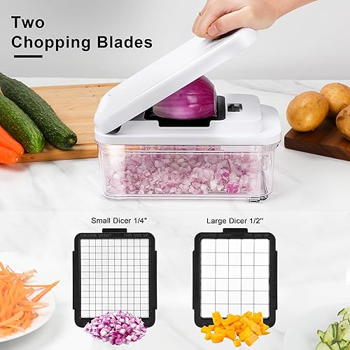 Miniatura 3 de Picadora de verduras, picadora profesional de alimentos y rebanadora de mandolina con 7 cuchillas y recipiente de 30.4 fl oz, utensilios de cocina