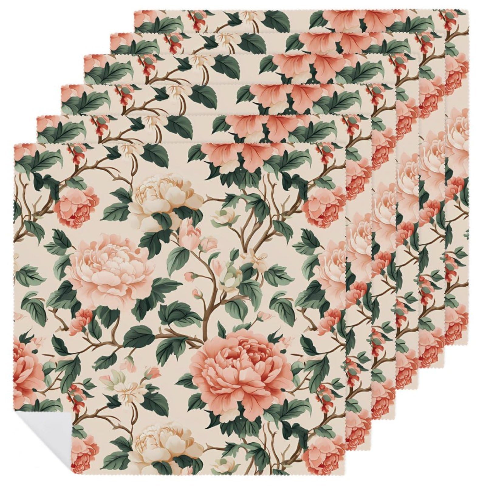 Servilletas de tela cuadradas con estampado de flores para comedor y cocina