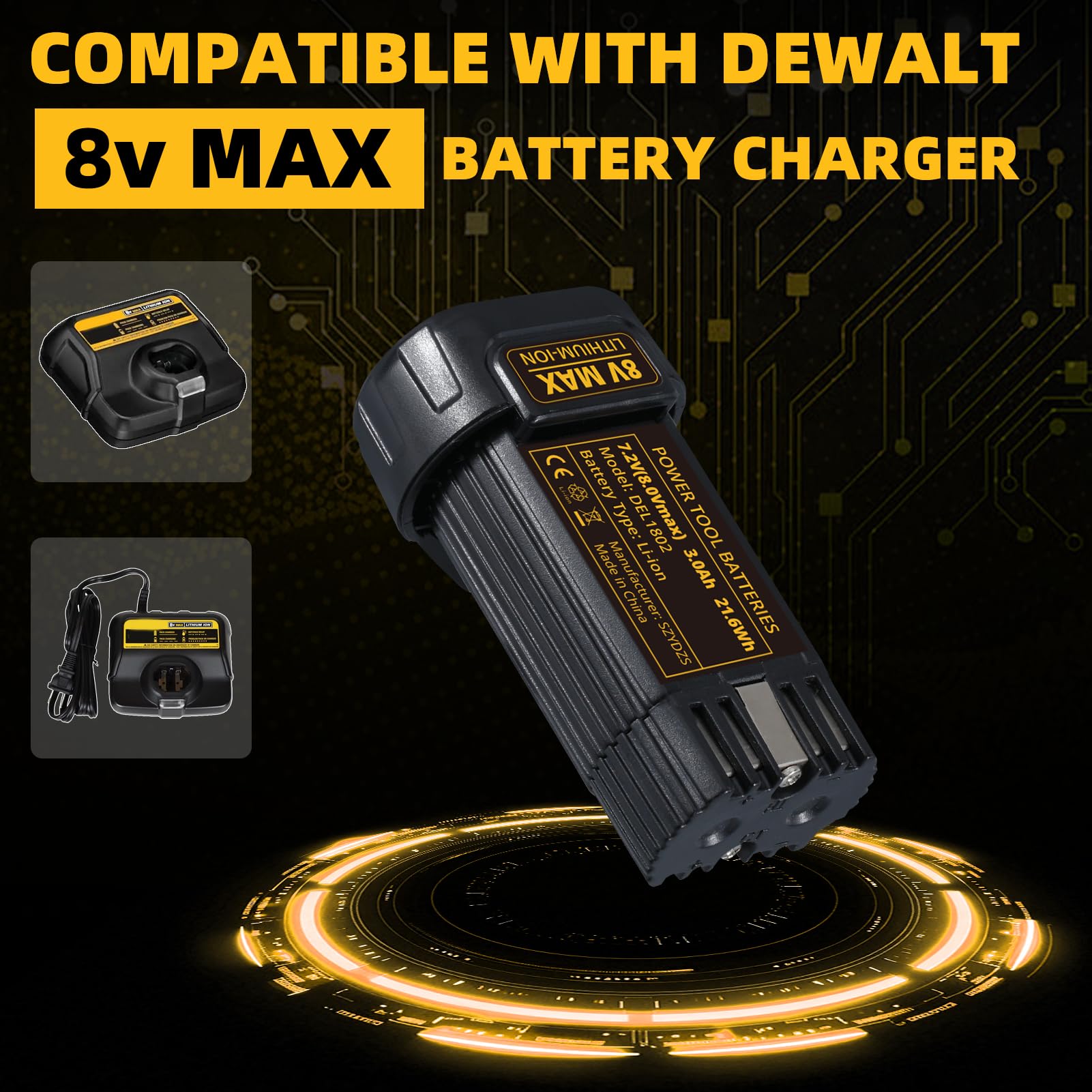 Batería de repuesto de 3000 mAh para batería de iones de litio Dewalt de 8 V compatible con Dewalt DCB080 DCF680N1 DW4390 DCF680N2 DCF680G2, 4 paquetes