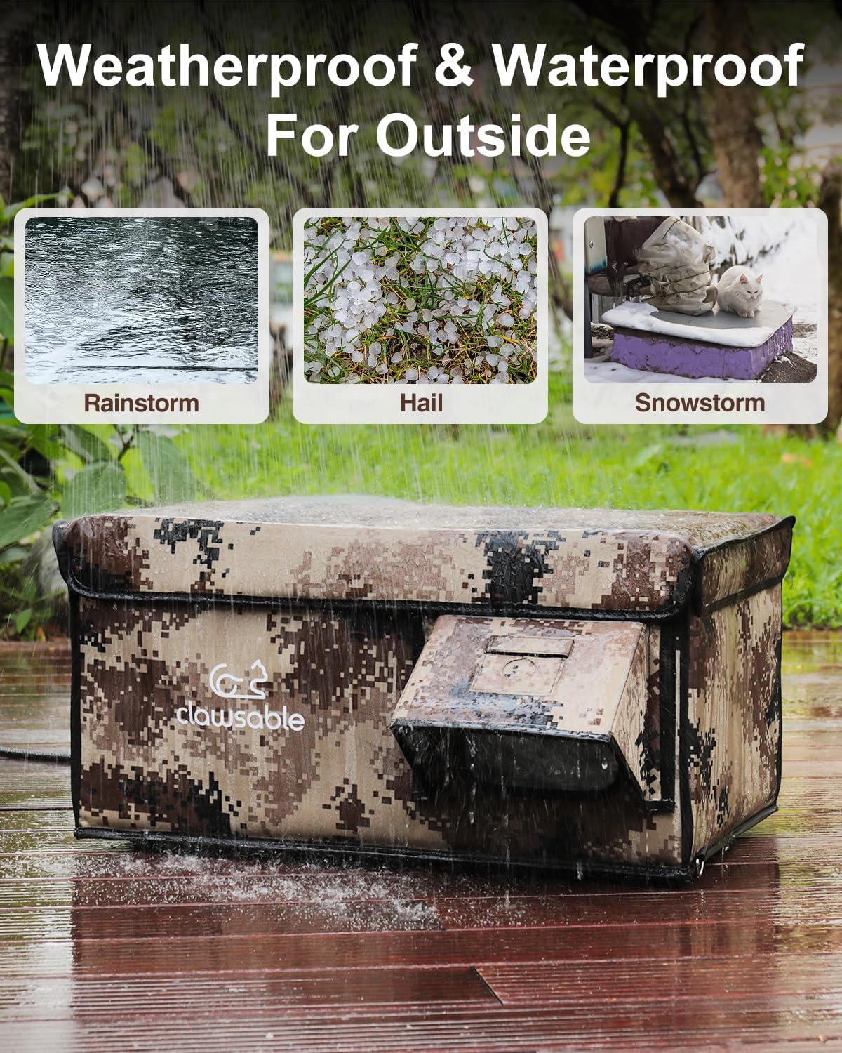 Heated Cat House for Outside Insulated, Weatherproof Heated Cat House in Winter, Escape Door & Waterproof Awning, Outdoor Feral Cat Shelter Barn Stray Kitty