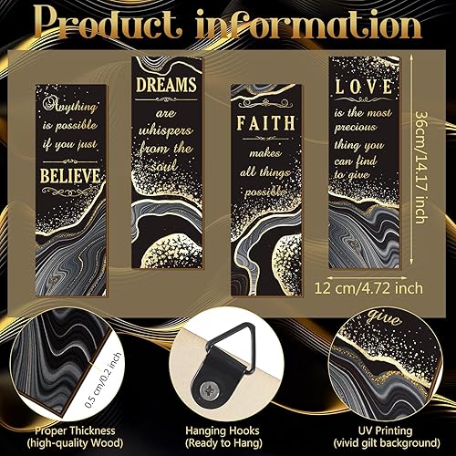 Miniatura 2 de Chitidr 4 piezas de decoración de pared de baño dorada, cita inspiradora, letrero de madera, letreros de arte dorados, decoración de pared de amor,