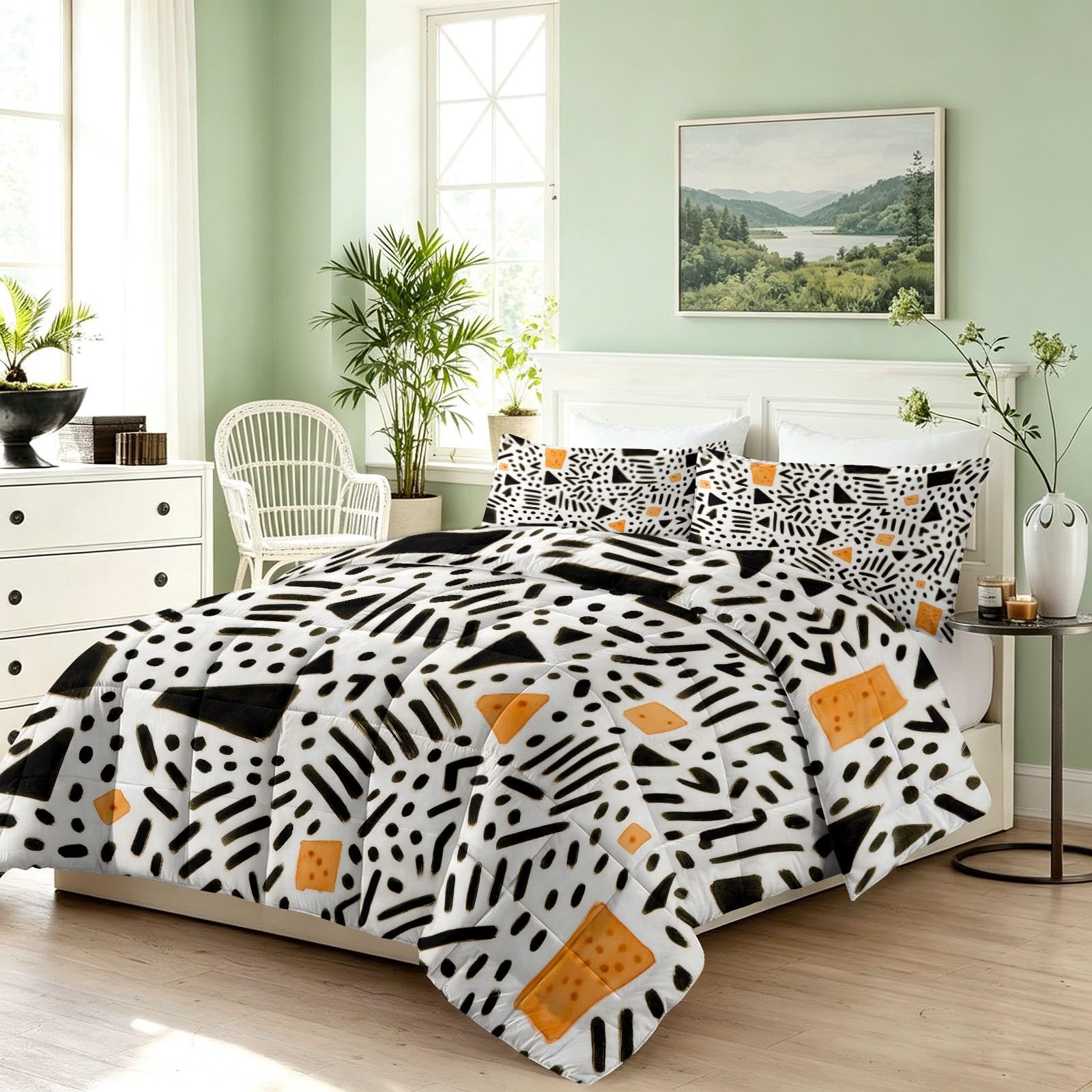Générique Trapunta senza copripiumino Childlike Graffiti 200 x 200 cm Abstract Geometric Trapuntato Trapuntato Estivo con 2 Federe Cuscino Bianco Set da Letto Matrimoniale Reversibile Morbido Lavabile