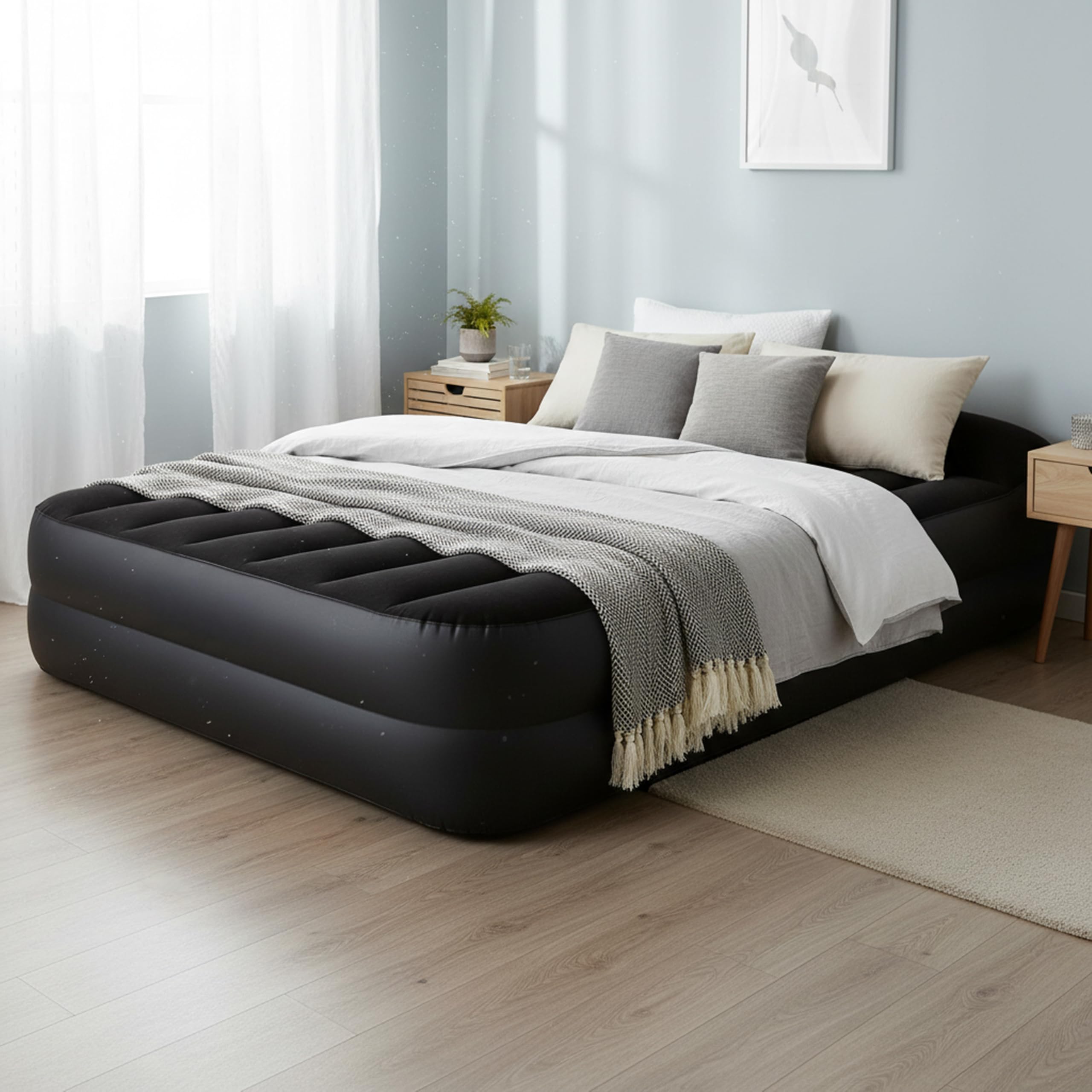AVENLI Luftmatratze Luftbett selbstaufblasend für 2 Personen 203x152x46cm aufblasbare Matratze Gästebett mit integrierter Pumpe extra hohe Liegefläche beflockte Oberfläche für Camping & Zuhause