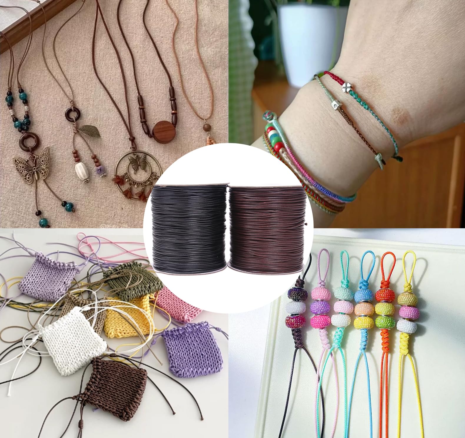 Hilo de cera de 3,5 mm x 40 m, para manualidades, hilo encerado, hilo de coser de cuero, hilo de poliéster encerado, para collares, pulseras, fabricación de joyas, reparación y manualidades