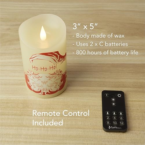 Miniatura 6 de Velas navideñas sin llama con control remoto, 3 x 5 pulgadas, funciona con pilas, parpadeante con mecha 3D, pilar de cera real, vela de Papá Noel