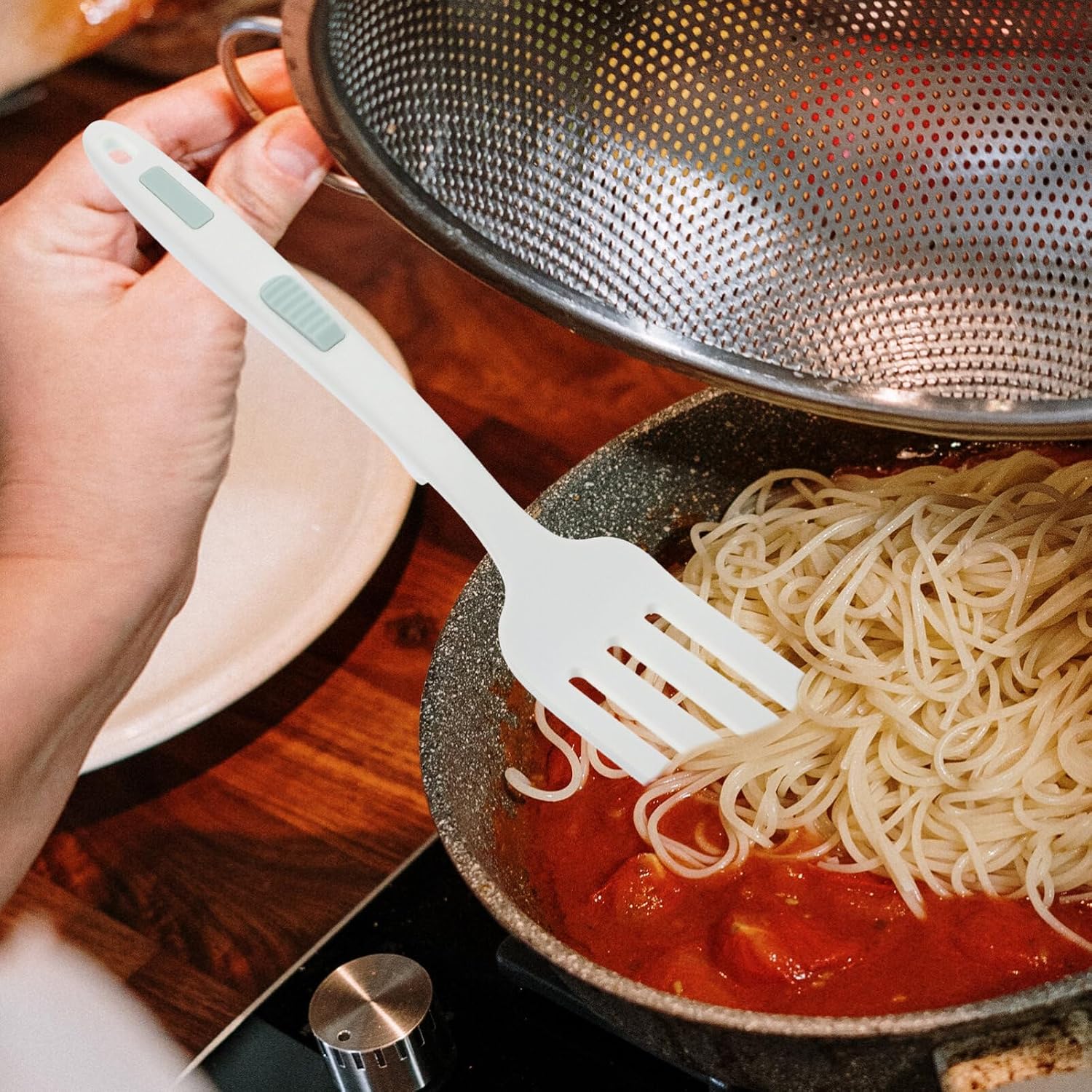 Kichvoe Silicone Cooking Fork - Kitchen Utensil for Pasta and Stir-fry Lightweight Ergonomic Design Dishwasher Safe for Home and Restaurant Use