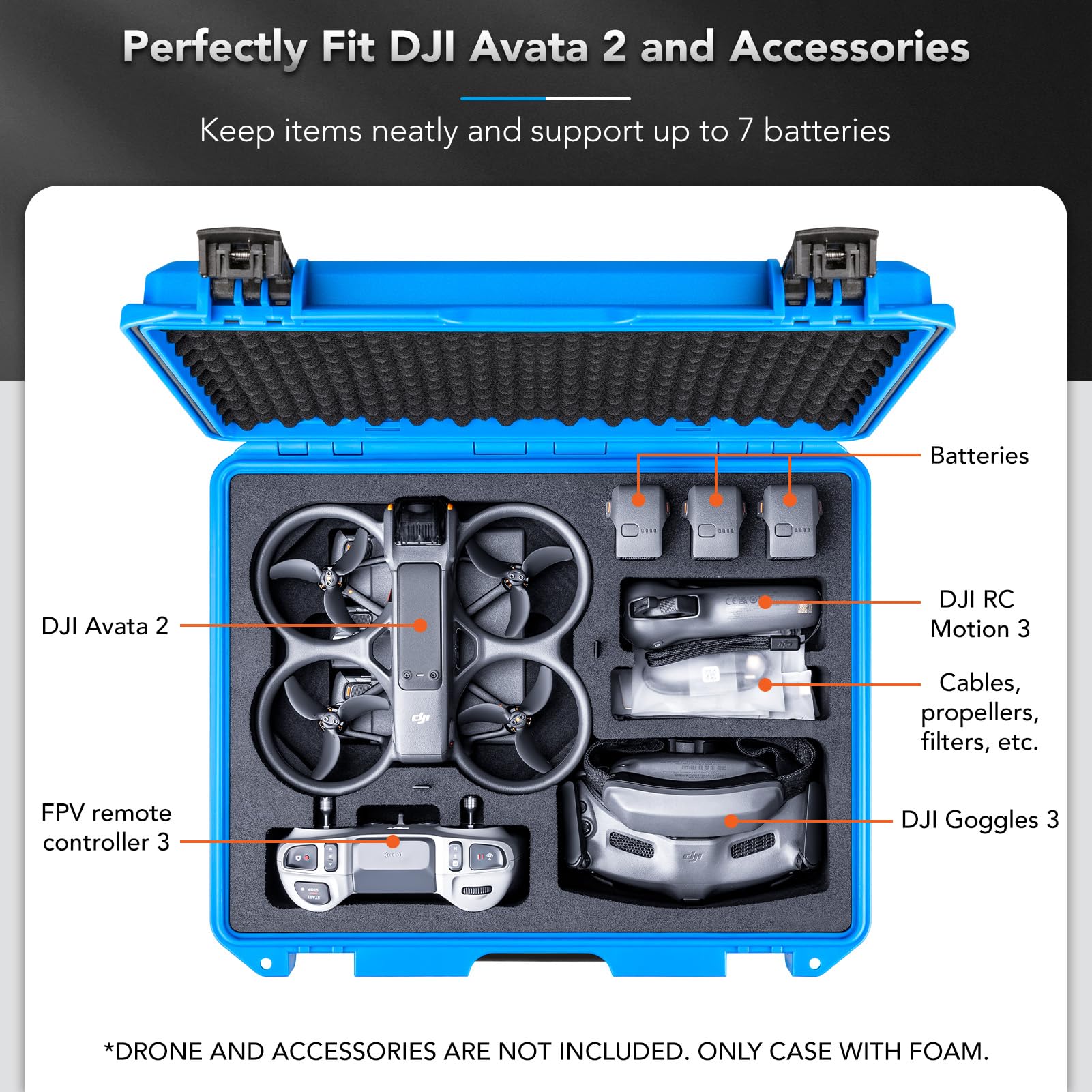 Lykus Titan AT200 Mallette Valise Sac Case pour DJI Avata 2,Goggles 3,RC Motion 3 et FPV télécommande 3, Prend en Charge jusqu'à 7 Batteries [Valise Uniquement]