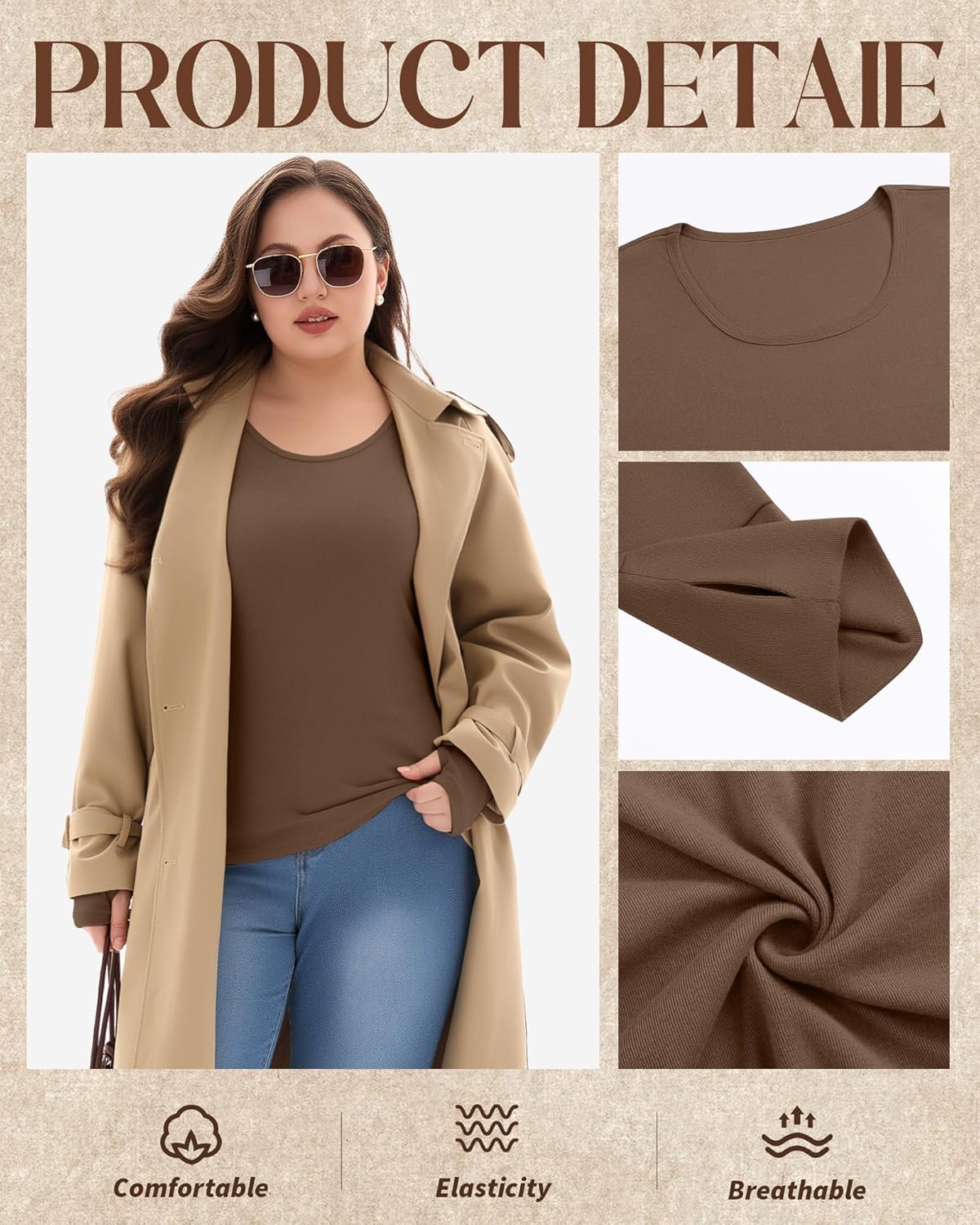 3 Pack Women's Plus Size Shirts Long Sleeve Scoop Neck T Shirts Cotton Basic Tops Loose Tees with Thumb Holes - Image 5