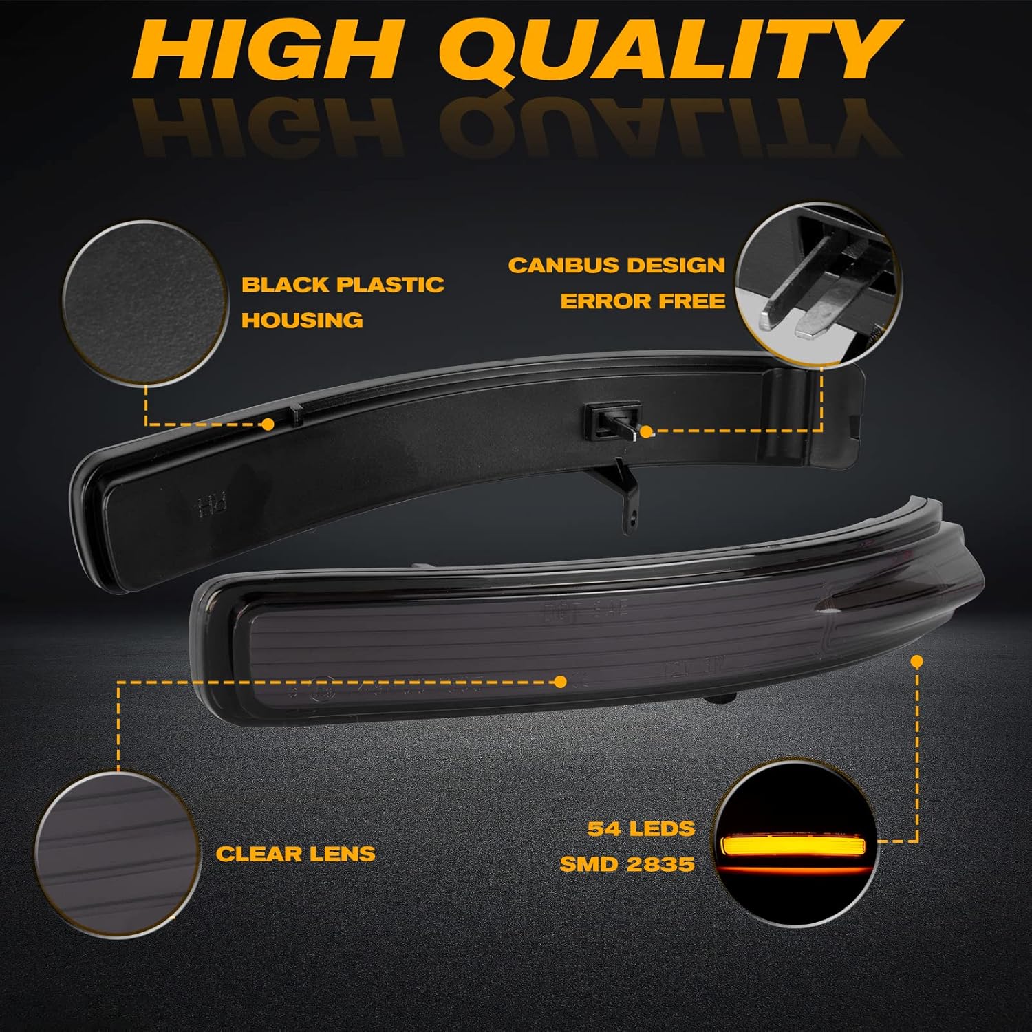 POPMOTORZ Sequential Dynamic Mirror Turn Signal Lights Assemely, 2 Pack(LH+RH) Led Amber Blinker Indicator Lamps for Ford Explorer 2011-2019 - Smoked Lens