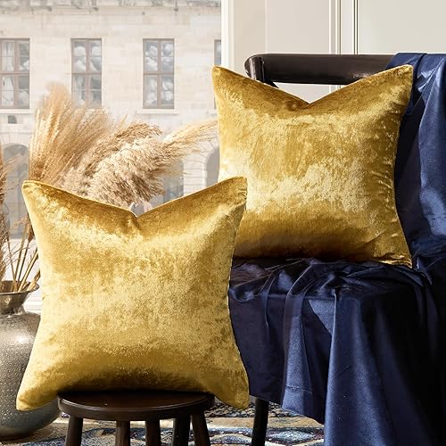 GIGIZAZA Gold Velvet Decorative Throw Pillow Covers,18x18 Pillow Covers for Couch Sofa Bed 2 Pack Soft Cushion Covers