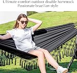 PNAEUT Hamacs de Tassel faits à la main, double hamac avec support pour l'extérieur intérieur, Max 450 Capacité, Oreiller & Sac de rangement inclus (Noir)
