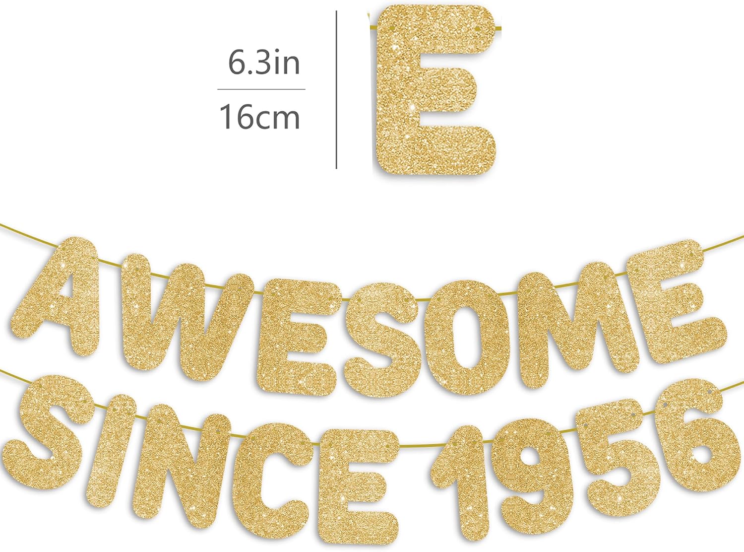 Pre-Strung Awesome Since 1956 Gold Glitter Banner, 70th Birthday Decorations for Women, 70 Year Old Anniversary Party Sign for Men