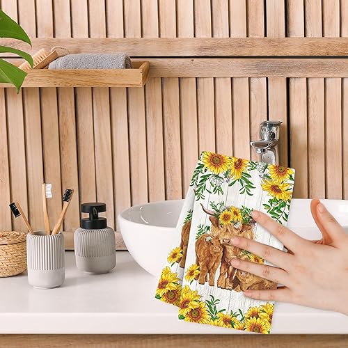 Miniatura 7 de AnyDesign - 100 servilletas de papel desechables de vaca de las tierras altas para invitados de vaca, girasol, rústicas, servilletas de mano para