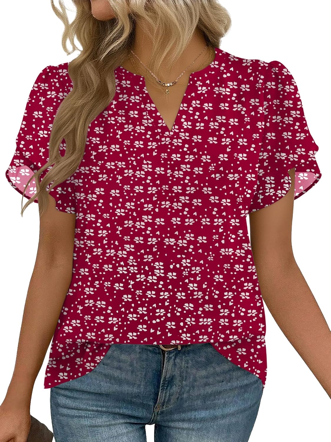 Zeagoo Womens Dressy Casual Shirts Short Sleeve V Neck Work Blouse Business Casual Summer Chiffon Tops