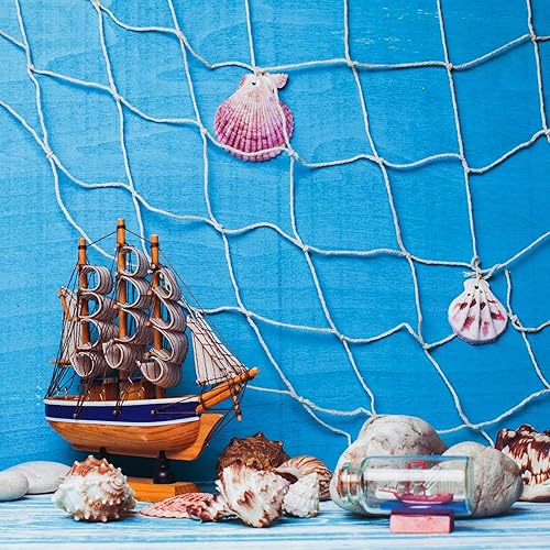 Miniatura 3 de Aodaer 4 piezas de red de pescado natural decorativa de algodón natural, decoración de playa para cumpleaños de sirena, bebé, tiburón, cumpleaños,