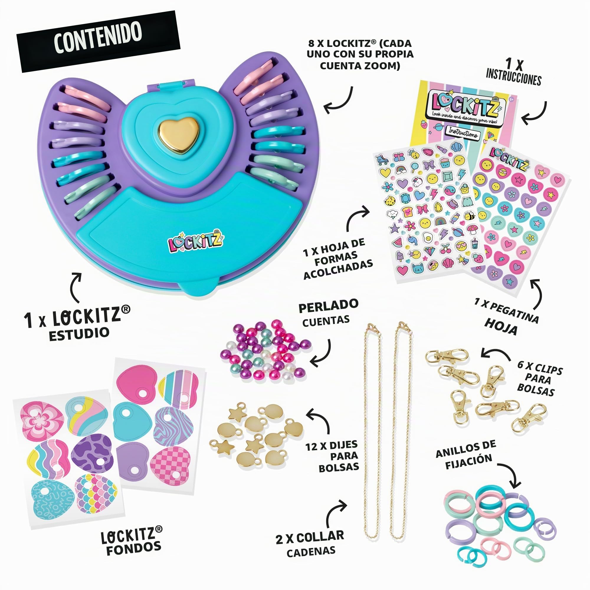 John Adams Lockitz Luxury Studio: fabricante de joyas de moda para artes y manualidades, crea bonitos dijes y collares, incluye cuentas secretas de zoom con 8 mensajes para encontrar en el interior,