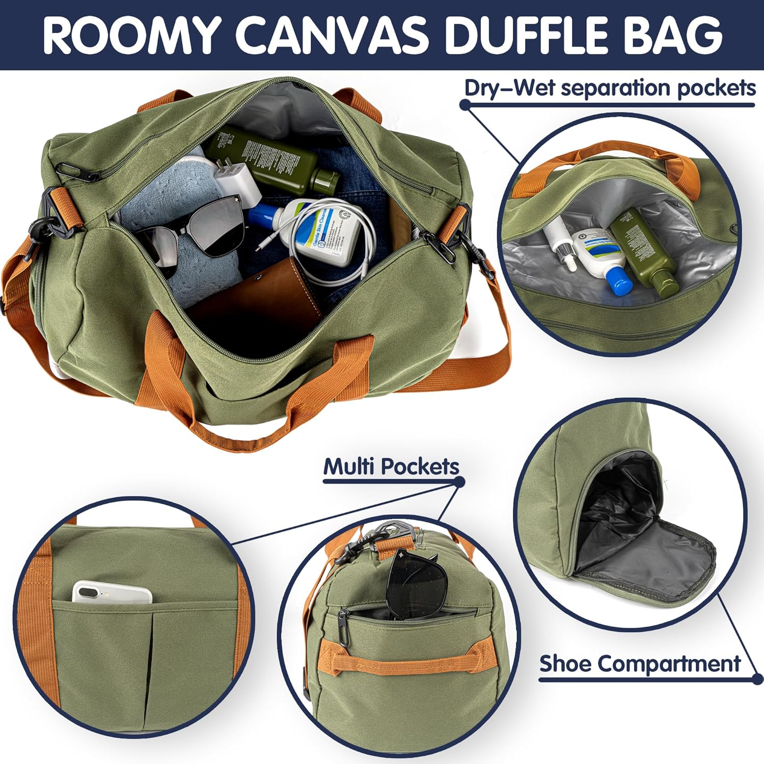 Duffle Bag for Men Personalized Overnight Bags Travel Bag with Durable Canvas Weekender Overnight Bag with Shoe Compartment Custom Groomsmen Gift for Travel Gym Storage Camping Moving (Green)
