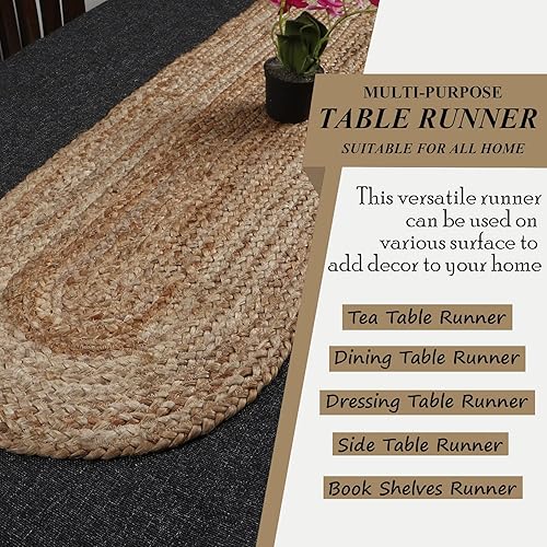 Miniatura 8 de Camino de mesa trenzado de yute natural con diseño festoneado decorativo, estilo granja, ecológico, decoración del hogar tejida a mano ((yute