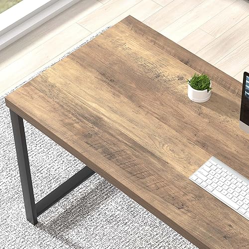 Miniatura 4 de FOLUBAN Escritorio para computadora, escritorio de oficina en casa de madera y metal con estantes de almacenamiento, pequeña mesa de escritura de