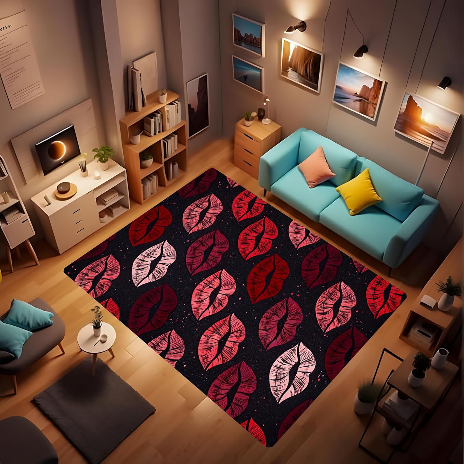 Sexy Red Lip Area Rug Black Back Modern Art Soft Washable Carpet, with Non-Slip Easy Clean for Living Room Bedroom Kitchen Dining Room Decor 2'x3'