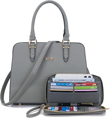 Miniatura 7 de Qiyuer Bolsos de hombro para mujer, juego de bolso y cartera con asa superior, bolsos de trabajo de 2 piezas