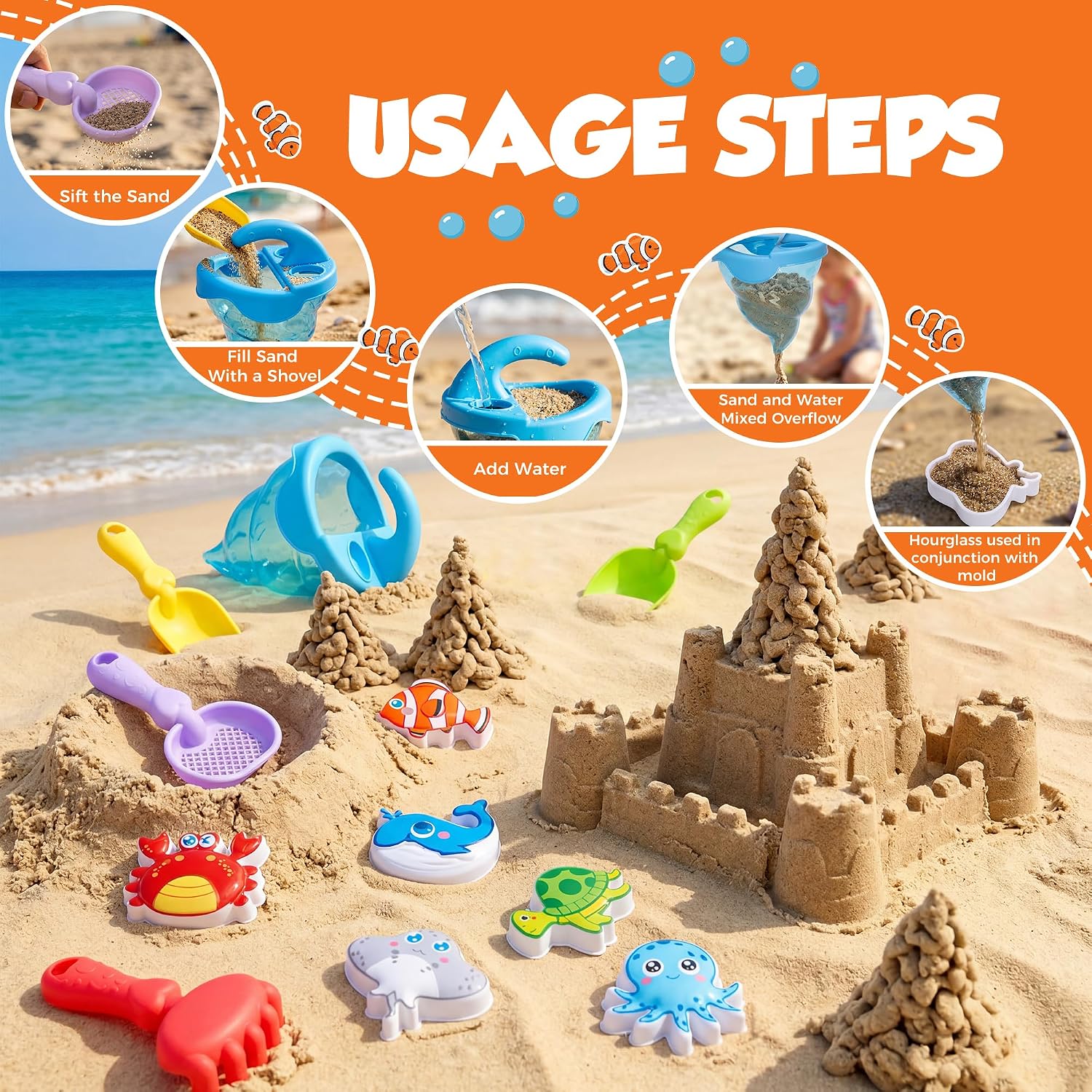 Kids Beach Sand Toys, 11Pcs image 2