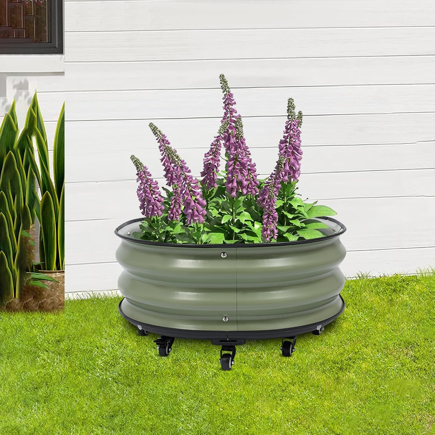 Eapmic Raised Garden Bed, Metal Planter Box with Wheels, Planter Box for Outdoor Plants, Mobile Garden Boxes with Drainage Holes for Patios Balconies Yards Greenhouses Gardening