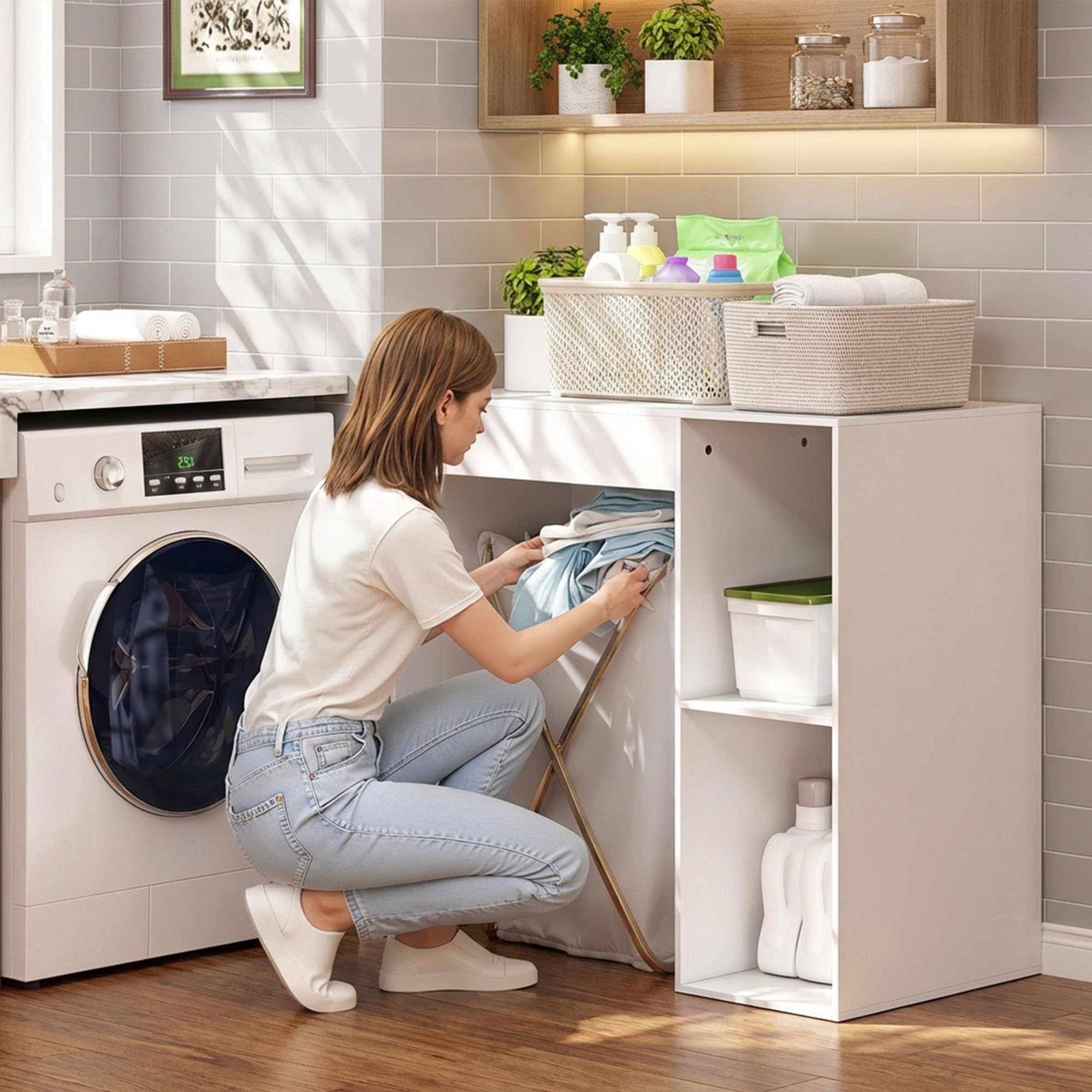 HOMCOM Mobile Sopra Lavatrice Moderno con Ripiani Aperti Scaffale Coprilavatrice Asciugatrice Autoportante Salvaspazio per Bagno e Lavanderia 96x60x95 cm Bianco