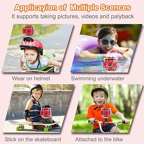 Miniatura 10 de PROGRACE - Cámara impermeable para niños, videocámara digital de acción 1080 HD para niños, juguetes, regalos, juego integrado (azul