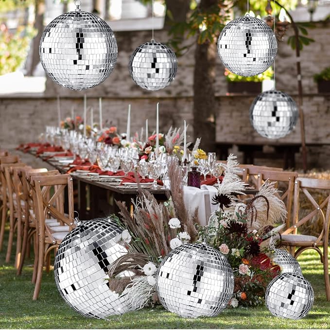 4 Piezas Bola Espejada Grande Decorativa para Disco Plata miniatura 2