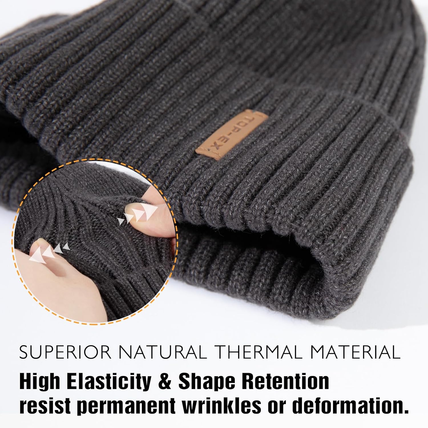 TOP-EX DryKnit™ Waterproof L/XL/XXL Winter Fleece Lined Beanie Hat for Men Women Warm Knit Watch Skull Cap Cold Weather - Image 2