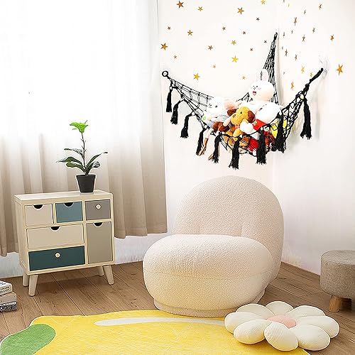 Miniatura 3 de Coipdfty Red de animales de peluche o hamaca colgante bohemio en la esquina de juguetes de peluche soporte de red de macramé grande hecho a mano con