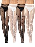 BOARDFEB 4 Pairs Tights Fishnet Stockings Floral Pantyhose Stockings Leggings Lace Tights for Women Girls Halloween