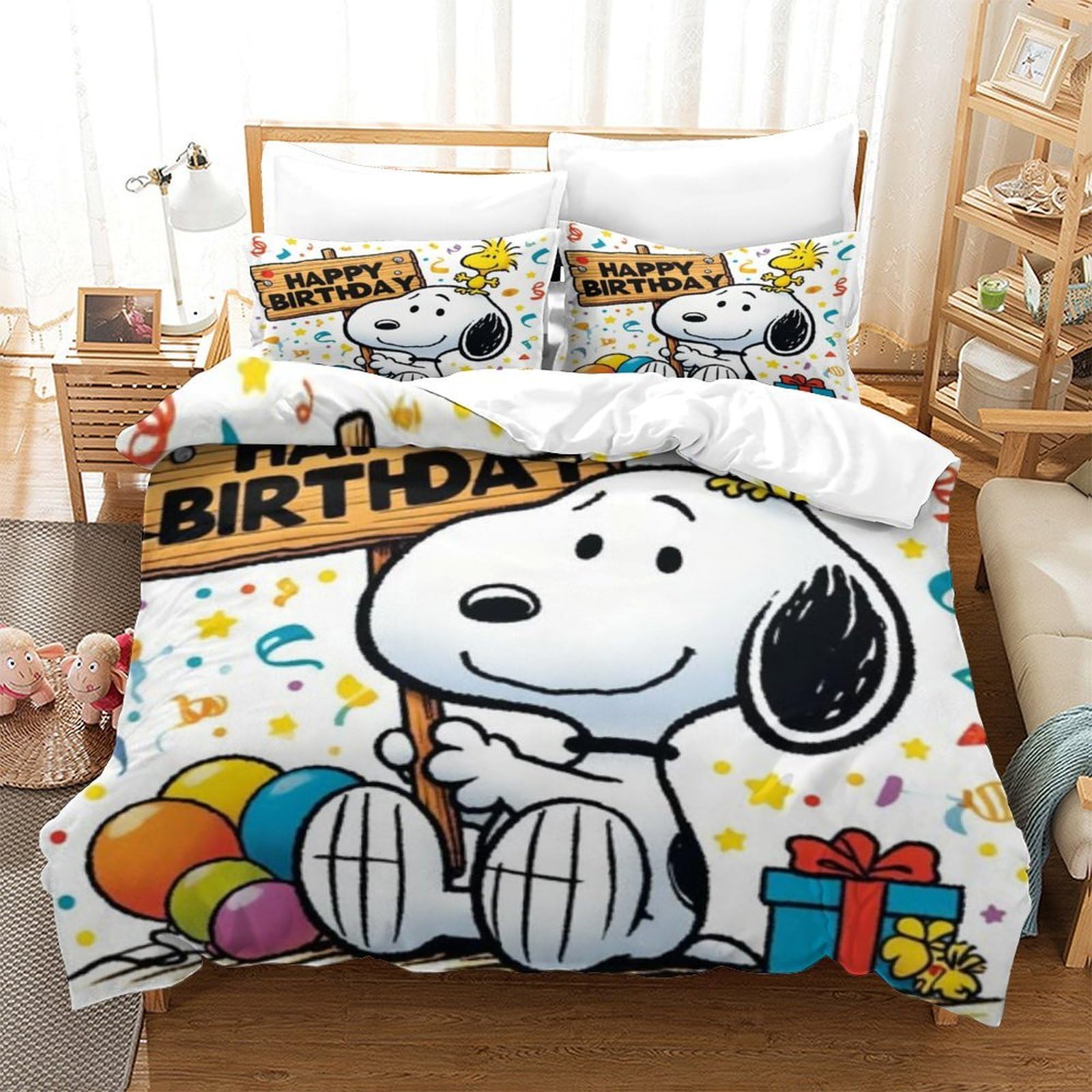 QDZHCPMYK Snoopy Pussy Duvet Cover 3 PCS Hotel Quality Quilt Cover Bedding Set Bed Covers with Pillowcases with Zipper Closure Hypoallergenic Soft Breathable Microfiber Double（200x200cm）