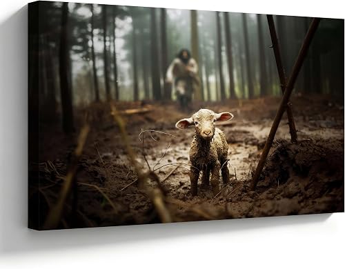 YONICA Jesus and Lamb Canvas Wall Art 36 X 24 Inch - Jesus Running After Lost La