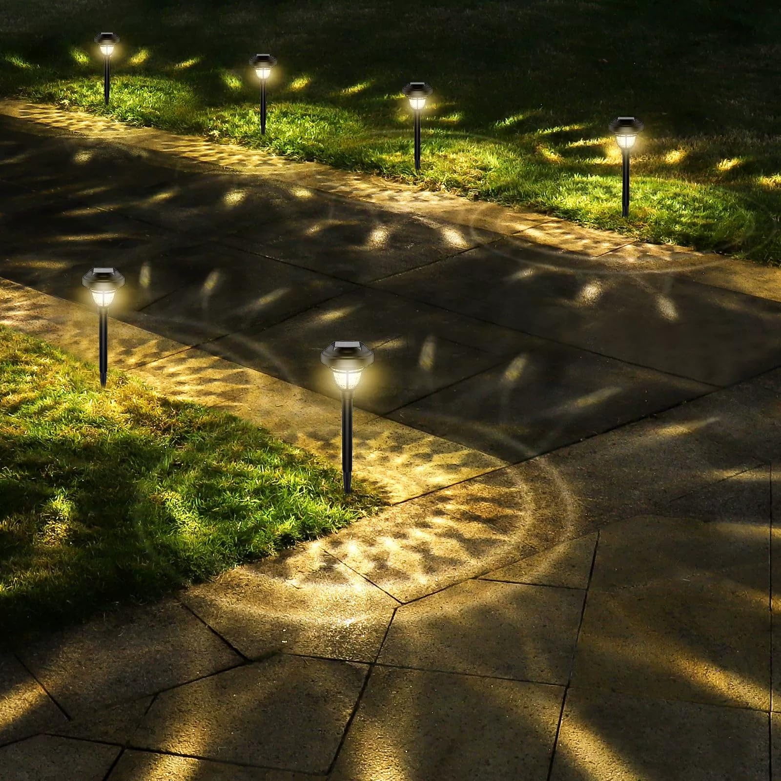 FANSU Pathway Lighting Solar, 1/2/4/6/8 Pack Solar Pathway Lights Waterproof Plug in Garden Lighting Ground Stake Lights for Decorative Outdoor Outside Patio Lawn Yard (Warm White,6 Pack)