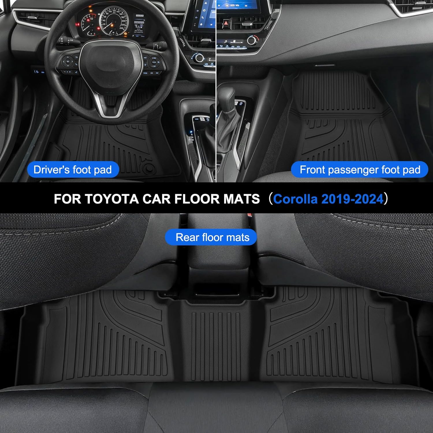 3D TPE Material Floor Mats | Fits for Corolla（Sedan Gas Omly） 2019-2024 Cars | 1st and 2nd Row Full Set Car Liners