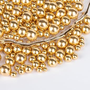 Gold Pearl Sprinkles,130g,Edible Candy Pearls for Baking Sprinkle Mix Size,Edible Sugar Cake Decorations,Cupcake Toppers,Cookie Donuts Ice Cream Decorating,Wedding Birthday Party