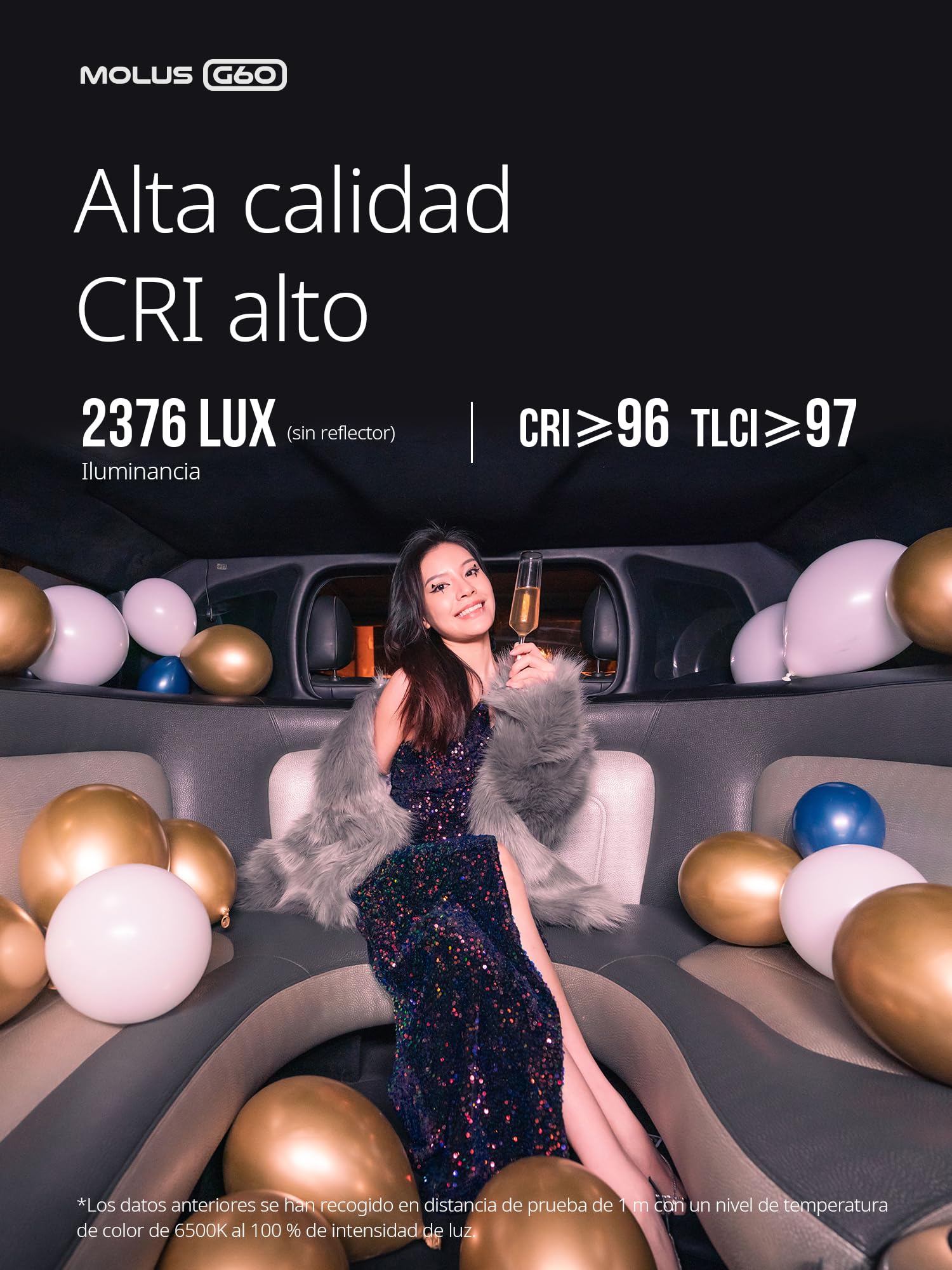 ZHIYUN MOLUS G60 [Oficial] 60W Luz Led Video 2700K-6500K, App Control, 300g | CRI 96+ TLCI 97+ Bluetooth App Control Remoto Mini Iluminacion Fotografia con Fuente de Alimentación DC/PD