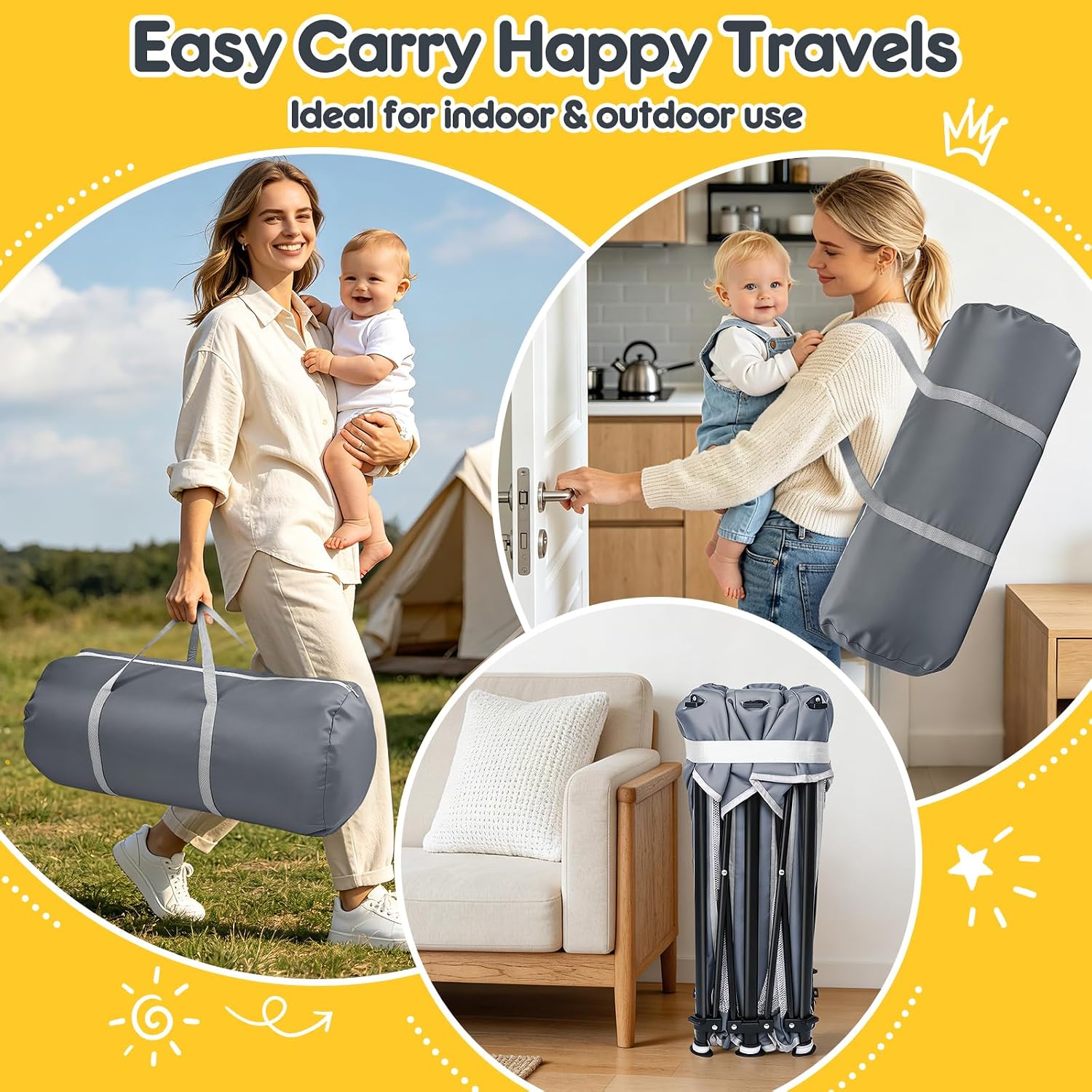 Foldable Baby Playpen: 50"×50" Playpen for Babies and Toddlers Portable Setup Baby Play Pen with Mat Indoor Outdoor Safety Fence Play Yard Kids Play Area with Storage Bag 50 Ocean Balls 4 Handlers